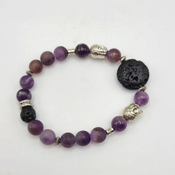 Amethyst bracelet, silvertone , stretchy - Picture 1 of 3